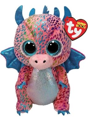 Ty Pink Sparkle Dragon Plush with Blue Accents